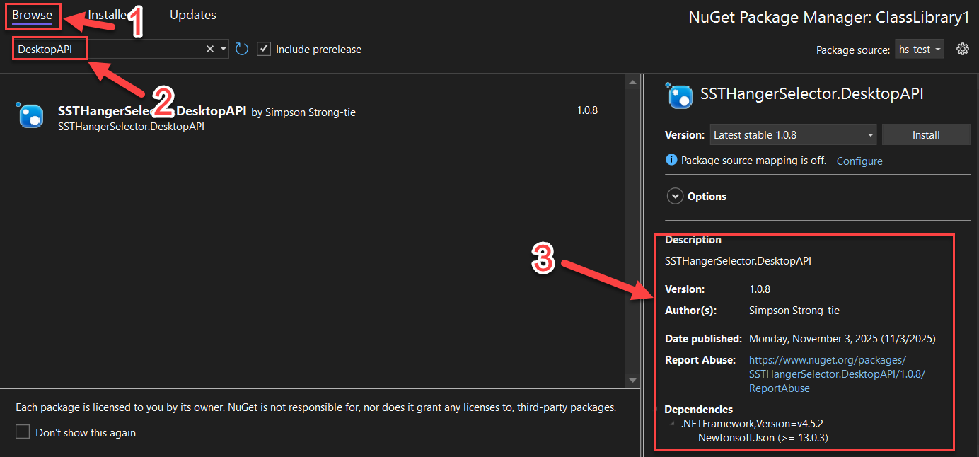 NuGet Package Manager Browse Tab